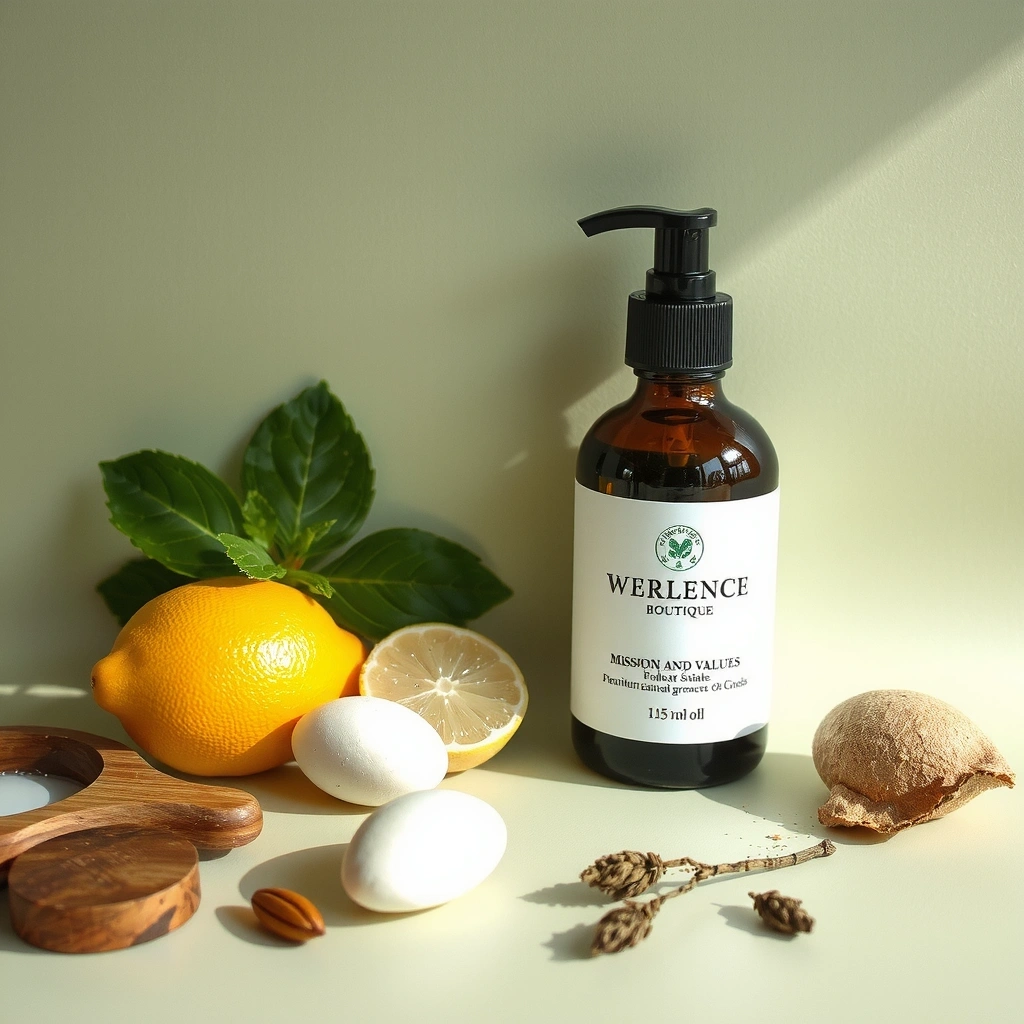 AURELIA mission and values with natural ingredients and wellness imagery